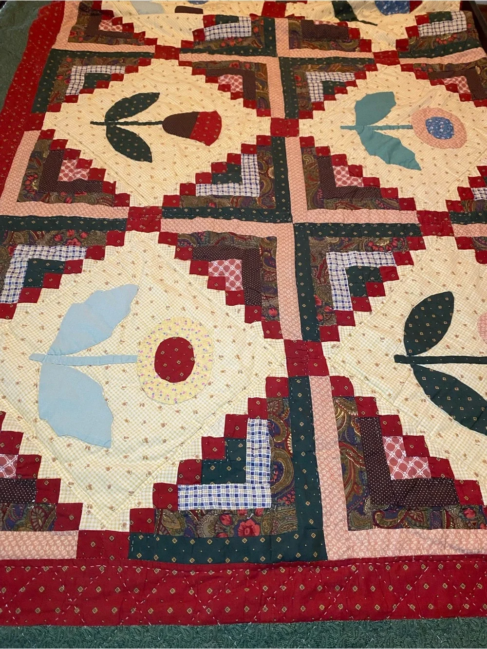 Vintage Patchwork Quilt floral pattern in Multi-color design Queen/Full 1993